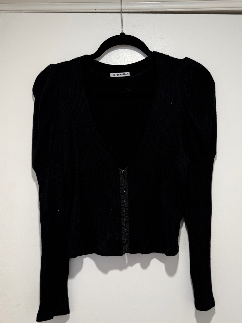 Reformation Black Ribbed Button-Up Top